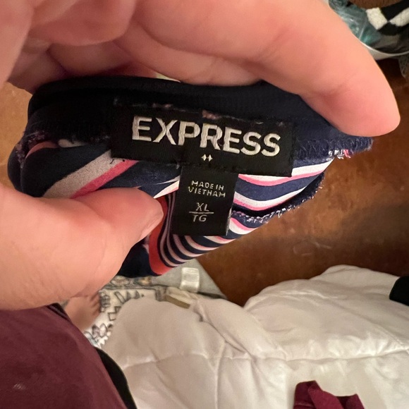 Express Geometric Striped Deep V Neck Blouse - Picture 4 of 4